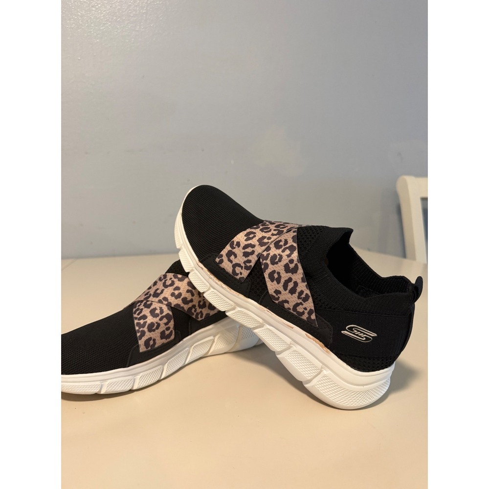 Skechers Black Sneakers with Leopard Print Accents